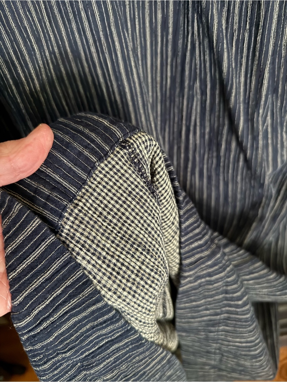 TOAST Crinkle Striped Navy V-Neck Dress - Picture 6 of 10